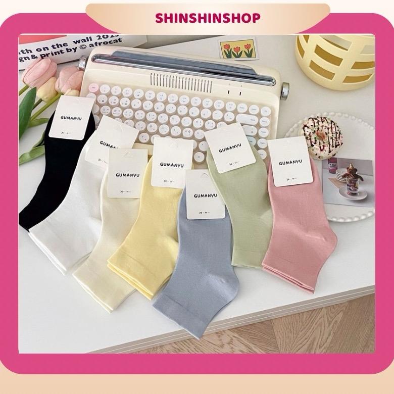 (Mua 6 tặng 1) Tất cổ ngắn vải dày hoạ tiết trơn cho nữ