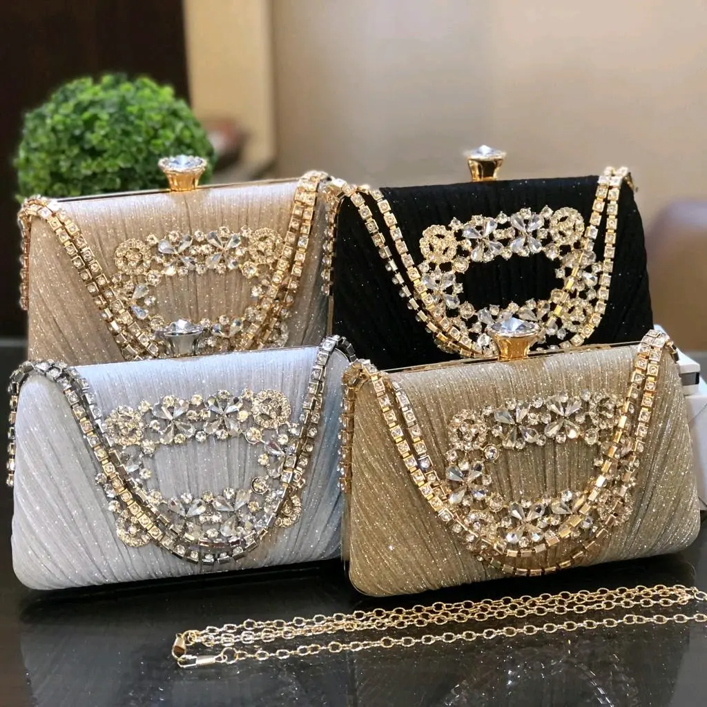 Tas Pesta MELVI Embellished Crystal Box Clutch Wanita