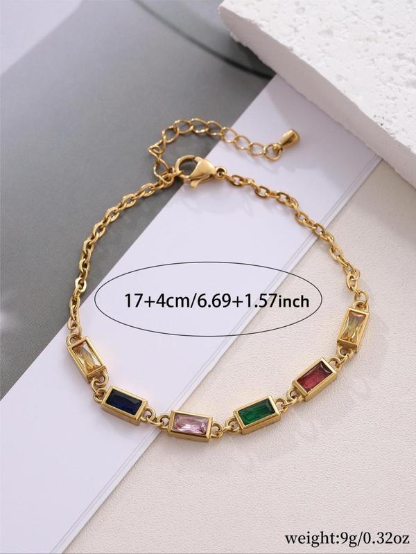 Fashion Artificial Gemstone Decorated Link Bracelet, Casual Jewelry for Party, Daily Decor, Trendy All-match & Exquisite Jewelry for Birthday Gift 1