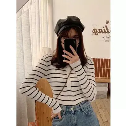 ONECK ZEBRA STRIPE I Sweater Rajut Kancing Motif Polet I Rajut Halus I Santai Fit Panjang Garis Garis