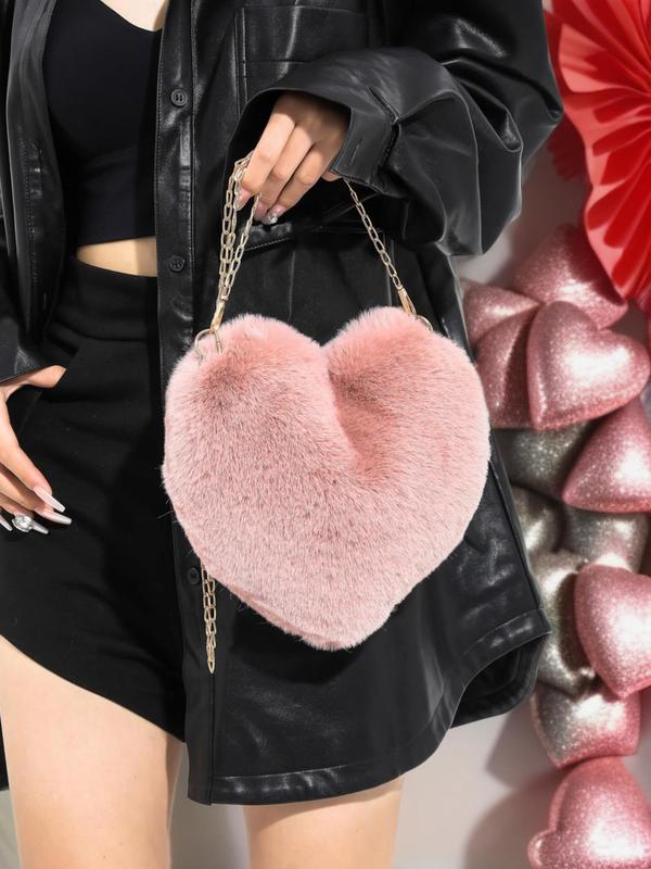 Women's Plush Heart Shaped Crossbody Bag, Fluffy Bag with Chain Strap, Fashion Solid Color Shoulder Bag, Love Heat Cute Funny Novelty Bag for Women for Dating, Valentine's Day, Gift 1