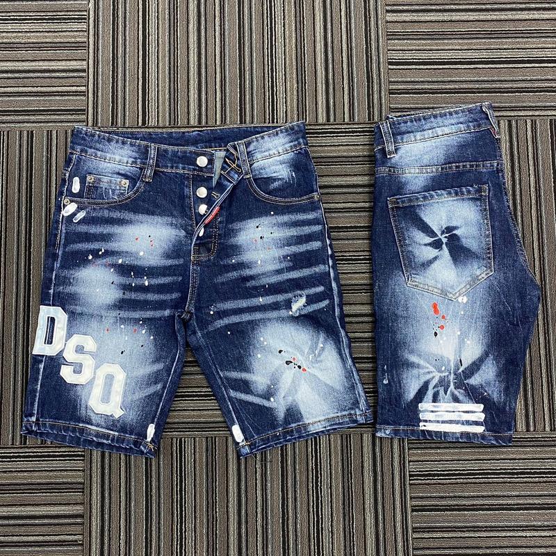 Quần short ngố đê quy lốc xoáy thêu chữ DQ chéo đùi R121 Menswear Nam Pants Jean Có Túi