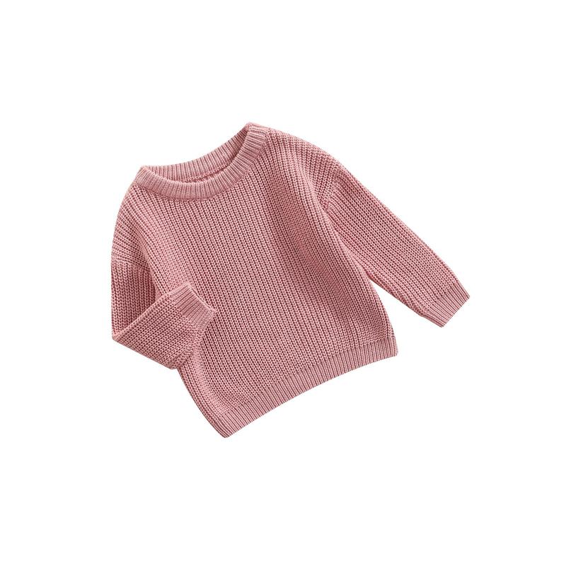Baby Solid Color O-neck Sweater, Loose Fit Long Sleeve Knitted Pullover for Autumn, Winter 1