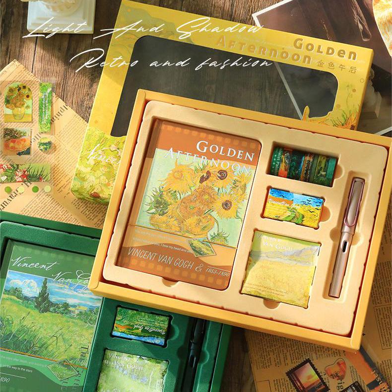 Bộ quà tặng phong cách cổ điển - sổ tay bìa cứng chủ đề tác phẩm vincent vangogh