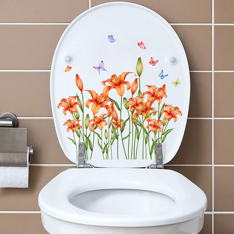 1PC Flower Bird Toilet Sticker  Self Adhesive Paintings Removable Bathroom Decal Decorative Room Decor Wall Stickers 4