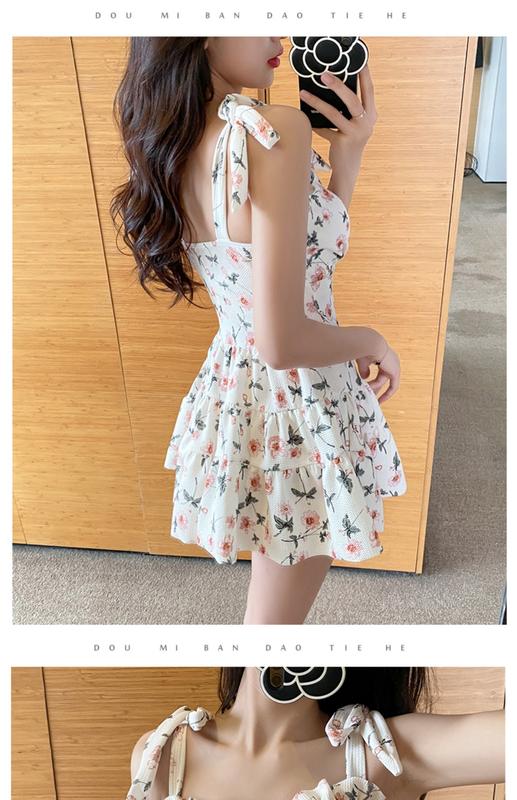 Product Introduction of One-Piece Swimsuit for Women 2023 Summer New Floral Fresh Conservative Belly Covering Slimming Pure Desire Sling Hot Spring 7