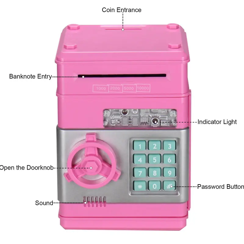Cash & Coin Saving Box, Kids Password Electronic Money Box Toys Without Battery, Automatic Safe Coin & Cash Deposit Boxes 4