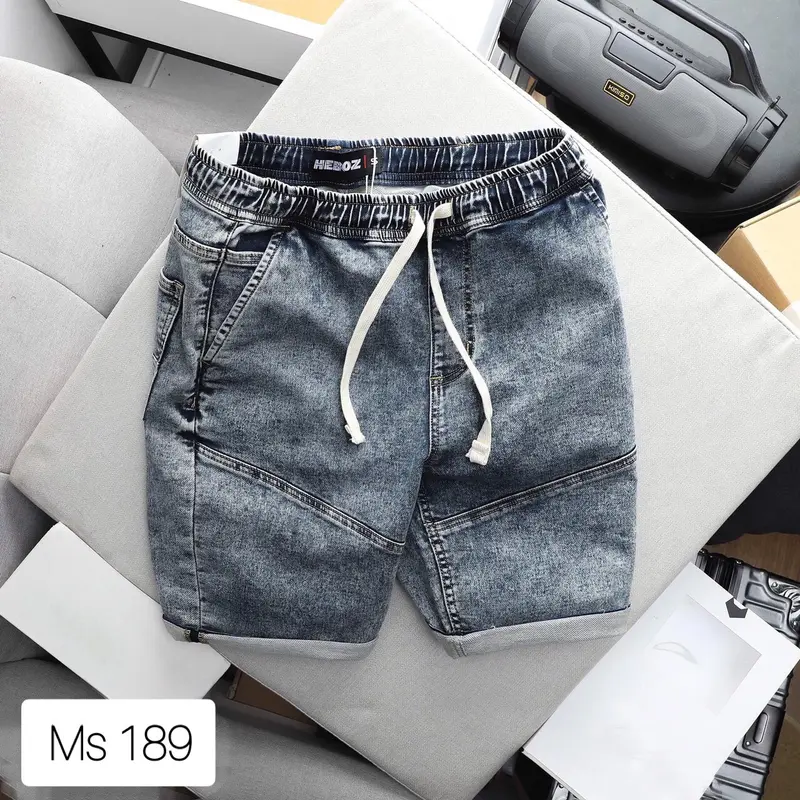 Quần Short Jean nam dây rút co giãn đa chiều thoải mái phong cách để đi du lịch biển Menswear Pants Có Túi - Cotton 2
