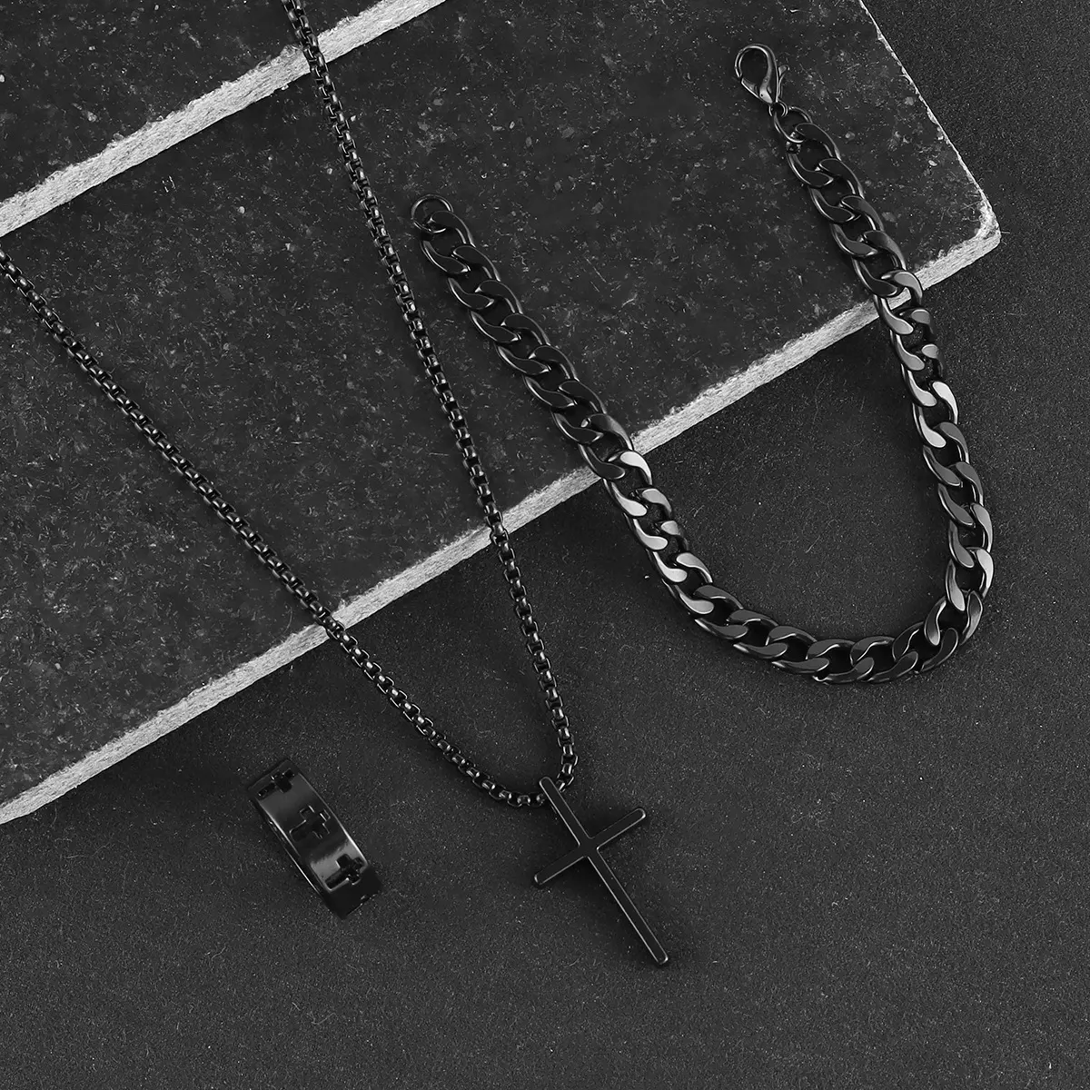 Korean and Japanese Hip-Hop NK Chain Trendy Accessories Simple Cross Necklace for Men and Women Elegant Clavicle Chain Three-Piece Set Internet Celebrity Style