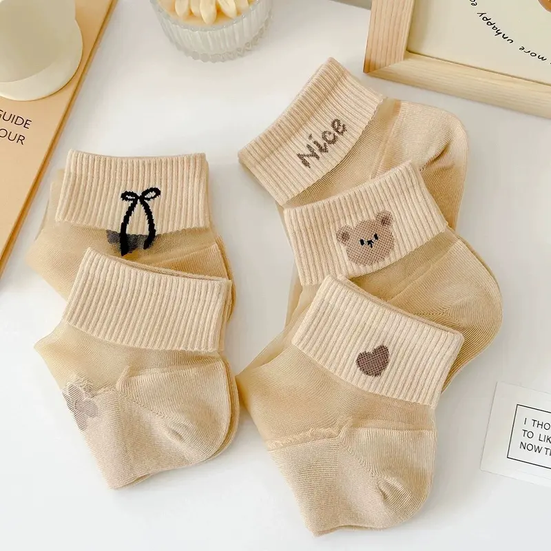 Tất Pha Lê, Màu Thịt, Tất Nữ, Tất Ống Ngắn, Phong Cách Mỏng Mùa Hè, Đáy Bông, Tất Gấu Bông Hoạt Hình, Tất Thuyền Dễ Phối Đồ 2