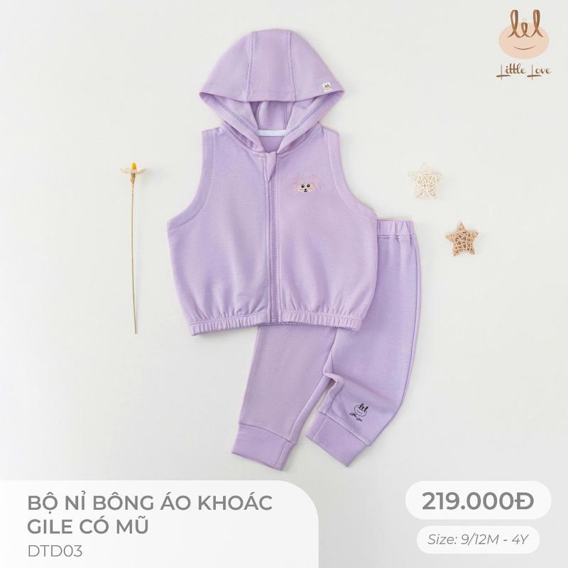 Bộ gile nỉ bông áo khoác có mũ dành cho bé Lil Little Love DTD03