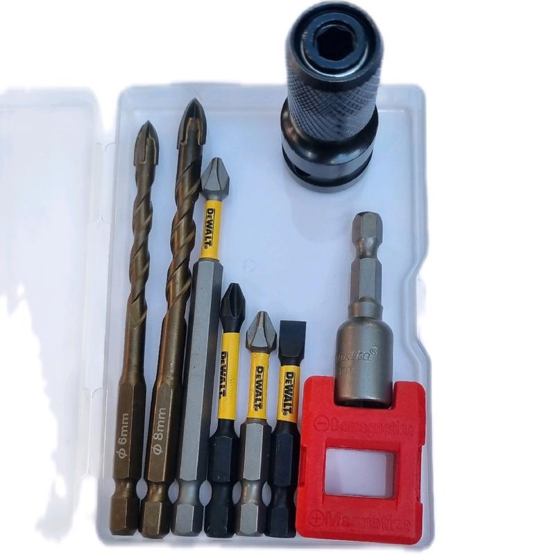 Bộ mũi khoan 6mm 8mm, mũi vít cỡ ph2, đầu tôn 8mm và đầu chuyển bulong 1/2inch sang vít - Tiện dụng.