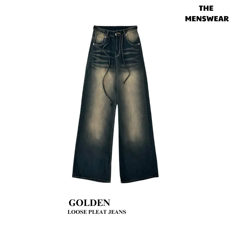 ALL JEANS LOOSE PLEAT- Quần jean suông ống rộng phối dây trẻ trung, năng động  Menswear Pants 4