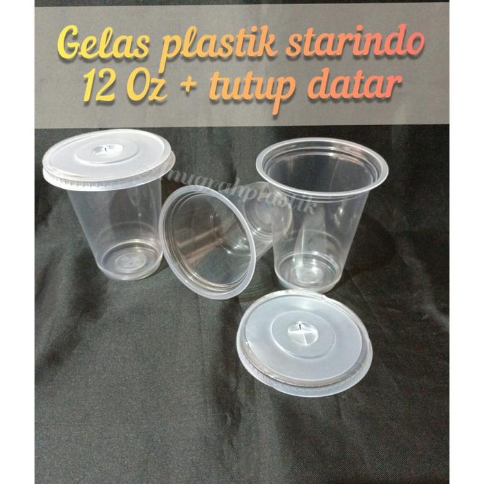 Gambar Gelas plastik Starindo 12 oz dan tutup (datar/cembung) - cembung dari Anugrah Plastik_NEW Kota Surabaya Tokopedia