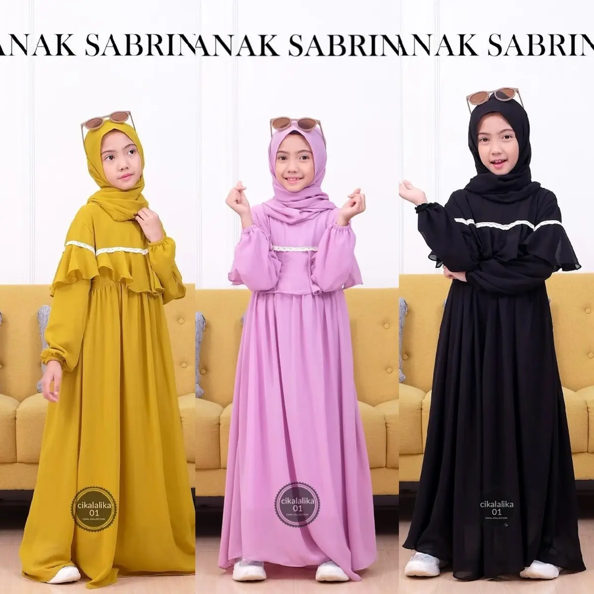 Gamis Anak Perempuan Set Hijab Sabrina Cikalalika01 Ceruty Babydoll Renda Full Furing Pasmina Syari Kerudung Wanita Terlaris - Celana, Variasi Muslim