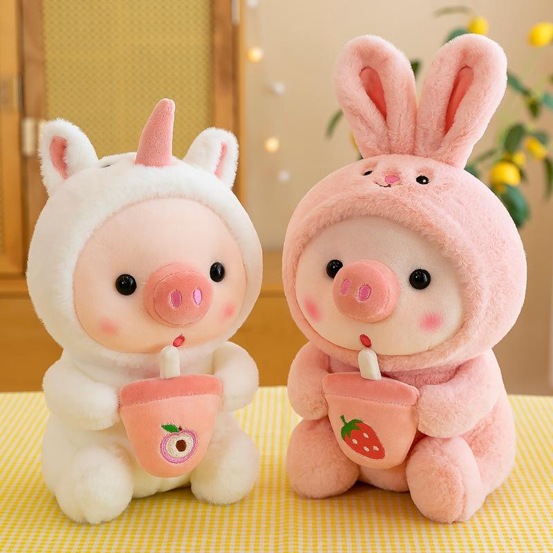 Gấu Bông Hình Chú Heo Uống Trà Sữa Dễ Thương Cho Bé KT:25cm