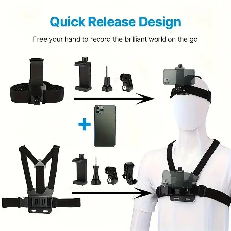 Kit de montaje con correa para cámara de acción y clip para teléfono, compatible con GoPro, Osmo Action y smartphones, accesorios para cámaras deportivas ELECCIONES - Foto 5