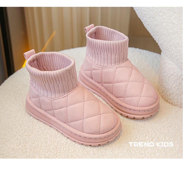 Product Introduction of Children's Boots Sock Style Snow Boots Girls Short Boots Kids Cute Sewing Autumn Winter New Warm Cotton Shoes for Boys Unisex PU 16