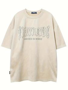 Men's Letter Print  Short Sleeve Tee, Loose Casual Comfy Round Neck T-shirt for Summer, Fashion Men's Top for Daily Wear