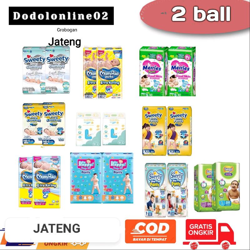 Popok 2 ball JATENG | MAMYPOKO | SWEETY SILVER | SWEETY BRONZE | MAKUKU | BABYHAPPY | MERRIES | SENSI Bayi 0