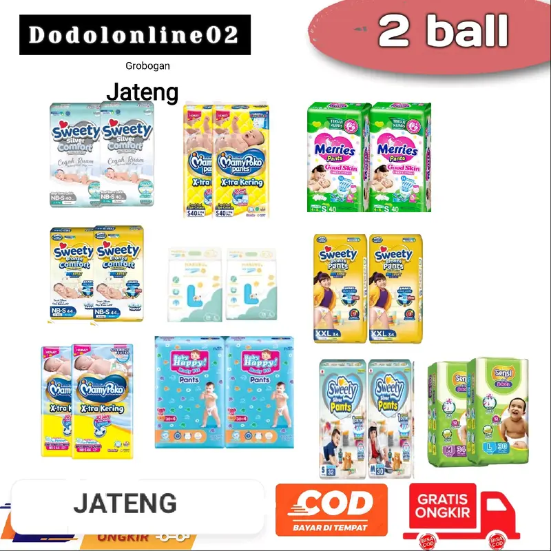 Popok 2 ball JATENG | MAMYPOKO | SWEETY SILVER | SWEETY BRONZE | MAKUKU | BABYHAPPY | MERRIES | SENSI Bayi 0