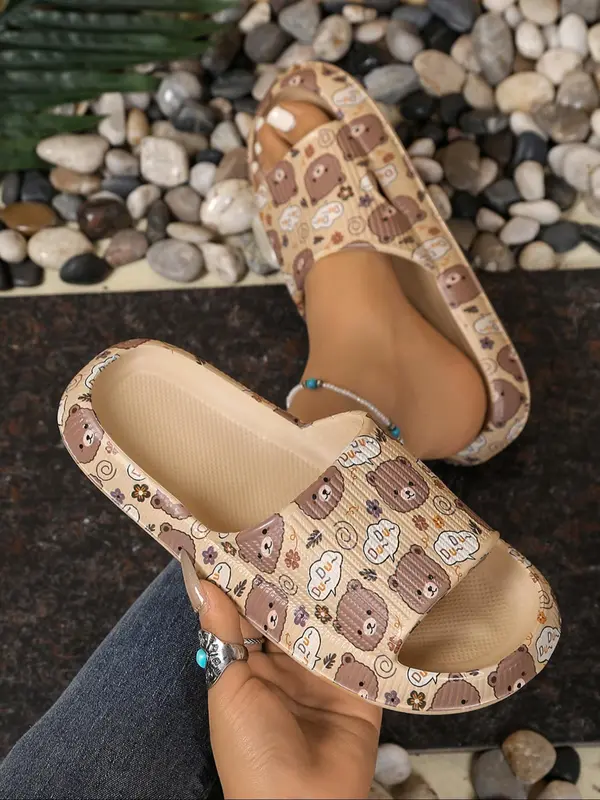 Women's Cute Cartoon Bear Pattern Slides, Casual Soft Comfortable Non-slip Slippers, Summer Beach Slippers for Indoor & Outdoor Wear, Girl 6
