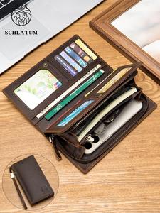 Men's Vintage Letter & Lion Engraved Zipper Wallet With Wristlet Strap, Casual Leather Long Wallet, with RFID Blocking Card Slots