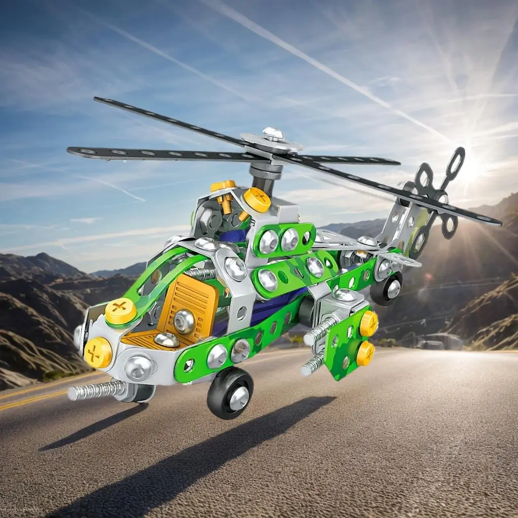 DIY Helicopter Building Blocks Toy, 1 Box Warplane Hand-twisting Screw Assembly Model for Home Decor, Creative Birthday Gifts