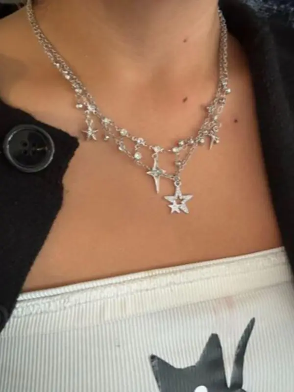 Punk Style Star Design Pendant Necklace & Chain Necklace, Fashion Dangling Jewelry for Party, Daily Clothing Decor, Trendy All-match & Exquisite Jewelry for Birthday Gift 5