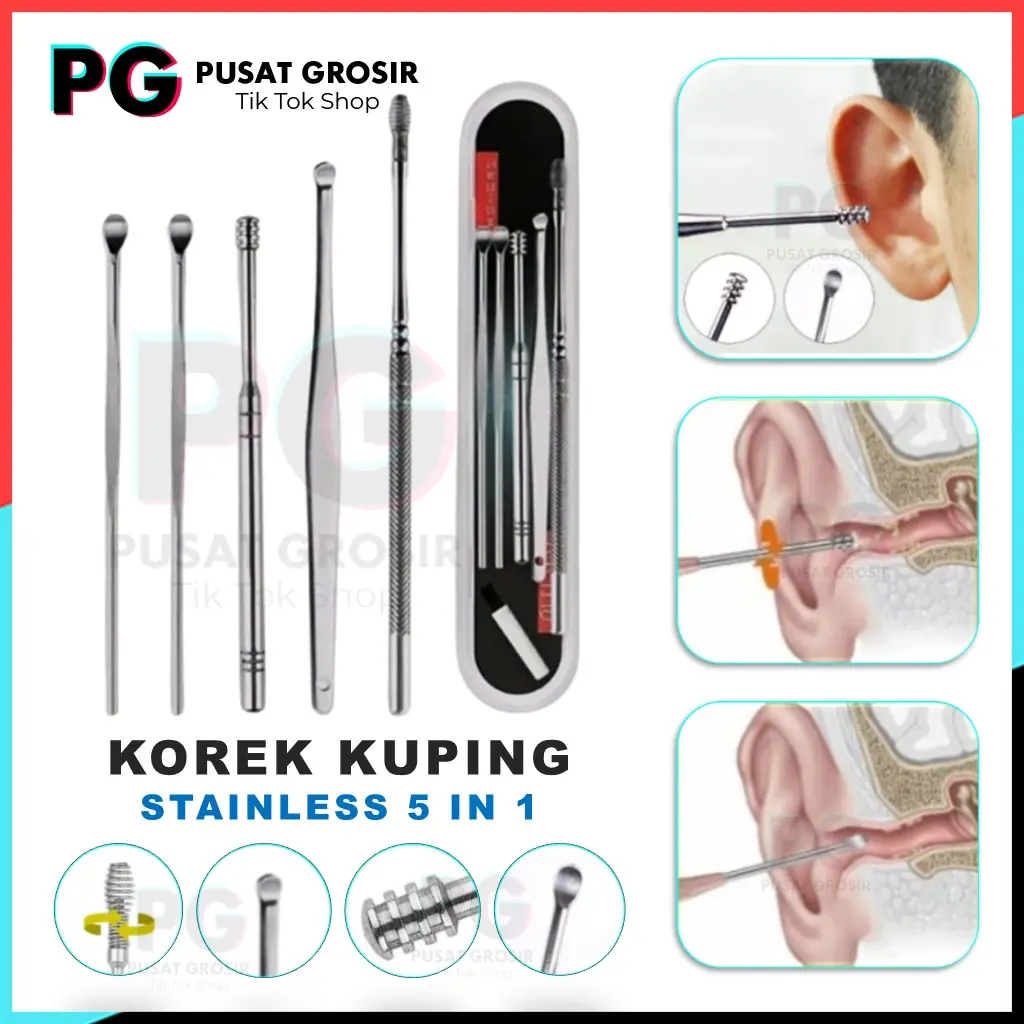 Korek Kuping 5 in 1 alat pembersih telinga Dewasa membersihkan kotoran ear cleaner anti karat aman