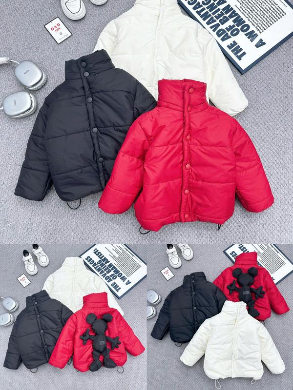 Áo phao cổ cao HUNO Kids chất dày dặn cho bé trai bé gái, áo khoác phao kèm gấu cho trẻ em