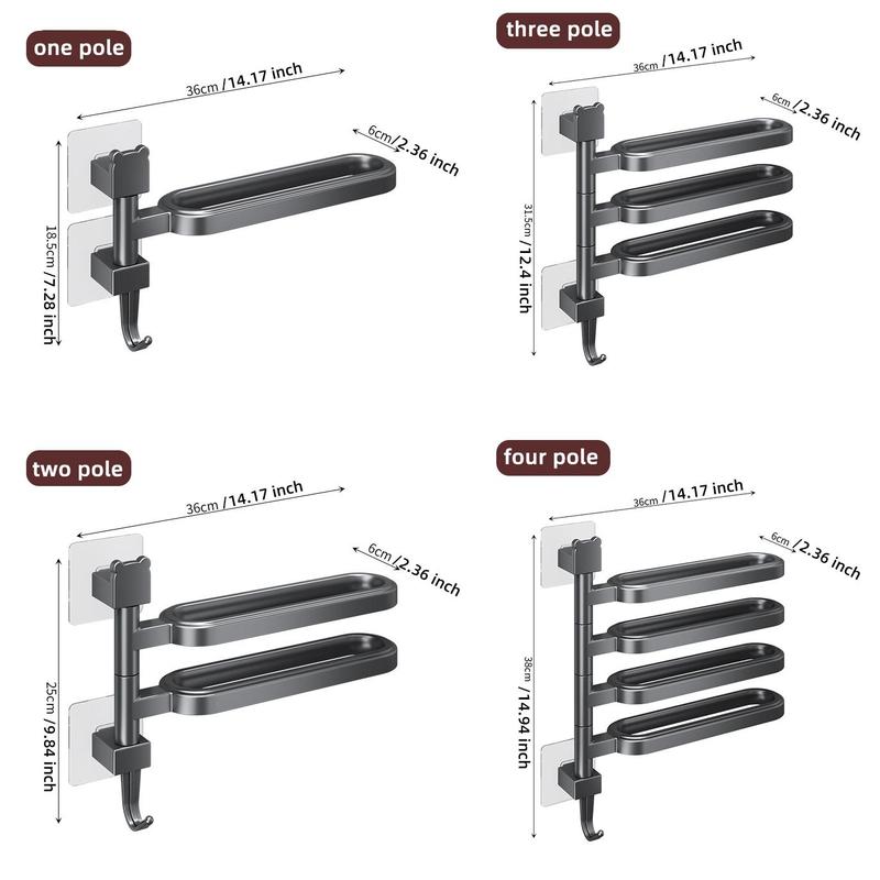 Product Introduction of Wall Mounted Towel Rack, 1 Count Multi Layer Punch Free Towel Holder with Hook, 180 Degree Rotatable Towel Storage Rack, Home Organizer for Bathroom 1