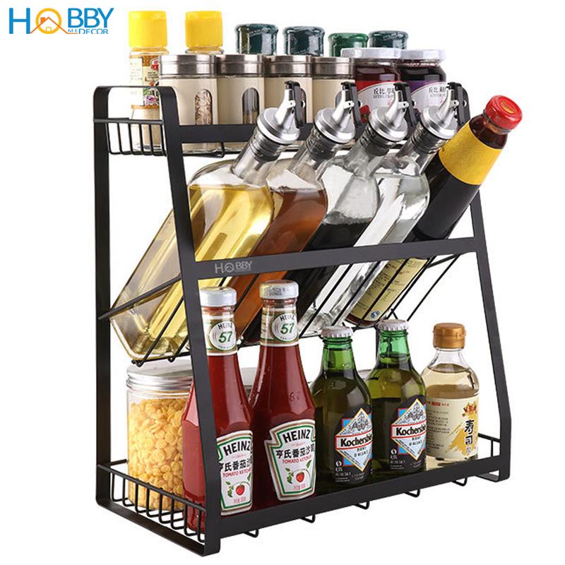 Kệ đựng gia vị chai lọ nhà bếp 3 tầng sơn đen Hobby home decor 3TD
