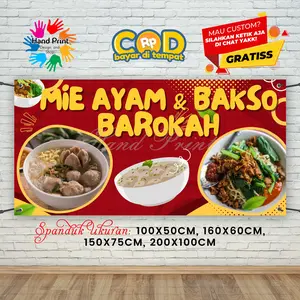 Cetak Spanduk Banner Mie Ayam & Bakso Merah Kuning MMT Spanduk Custom 200x100