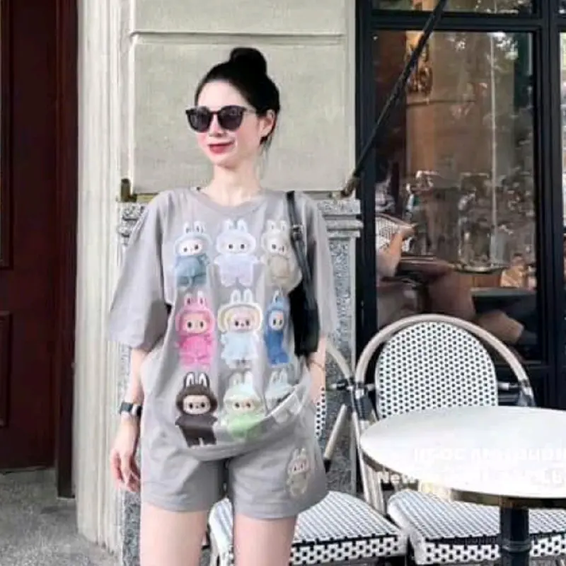 Đồ bộ Labubu thun cotton su 3158 quần đùi short hình in 5D y ảnh free size dưới 65kg nhiều mẫu 7