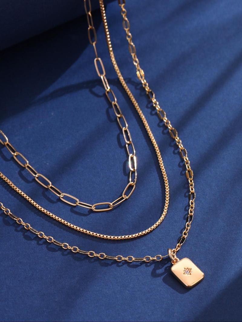 Product Introduction of Women's Elegant Rhinestone Decor Geometric Pendant Necklace & Chain Necklace Set, Exquisite Trendy Necklace Set, Chic Jewelry As Gift for Girlfriend 3