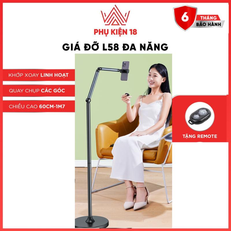 Giá đỡ điện thoại đa năng L58 - Gậy livestream, chụp ảnh, quay vlog chất liệu hợp kim nhôm nâng cấp  160 cm Selfie Phụ Kiện