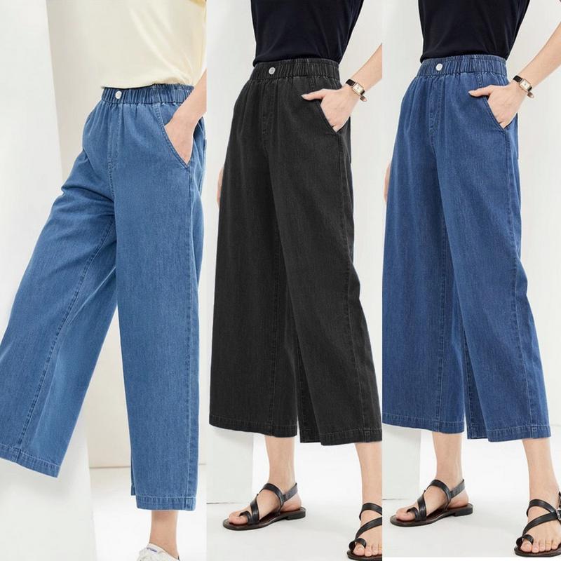 Quần lửng nữ ống rộng vải bò giấy lưng thun co giãn cao cấp thời trang M13 - quần áo huyền anh quần  jean quansuong  namlun