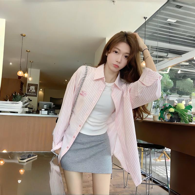 Áo sơ mi nữ form rộng 2N Unisex somi khoác ngoài thêu chữ Happy 6