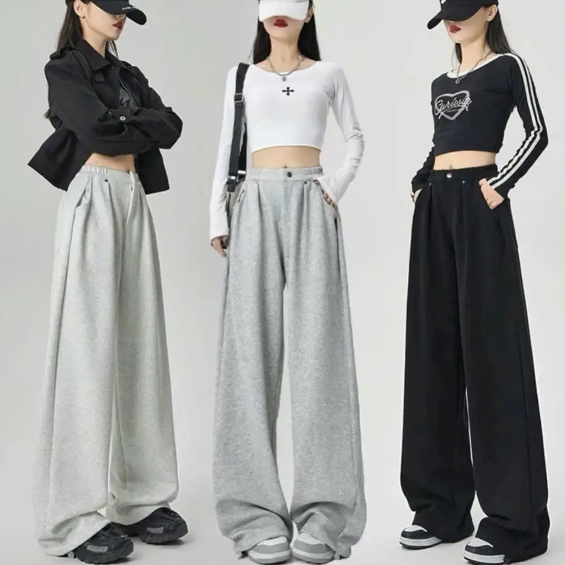 Quần Nỉ Ống Rộng Bản Cạp Lưng Chun Cao Phối Khuy Chất Nỉ Ép 2 Da Nữ Women Ong Pants