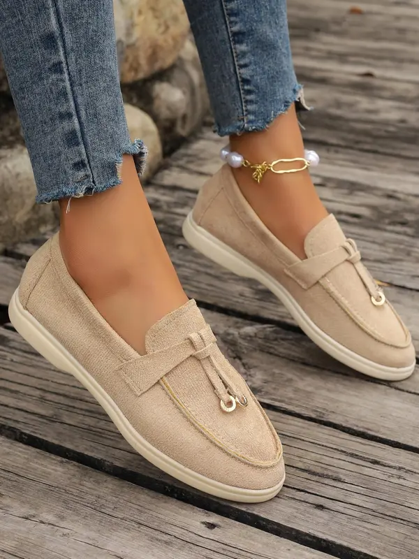 Women's Fashionable Solid Color Knot Design Slip-on Loafers, Elegant Lightweight Flat Loafers for Daily Life, Casual Comfortable Breathable Imitation Suede Shoes 8