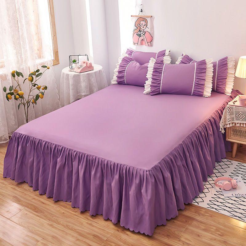 Vỏ bảo vệ giường, phong cách Hàn Quốc, một mảnh, phong cách công chúa, vỏ ga trải giường, ga trải giường chống trượt, ga trải giường màu Trơn 1