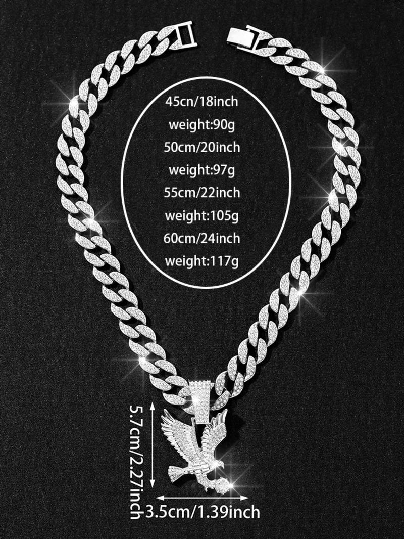 Product Introduction of Rhinestone Eagle Decor Pendant Necklace for Women & Men, Fashion Cuban Link Chain Jewelry for Party, Daily Clothing Decor, Classic Punk Accessories for Daily Wear 16