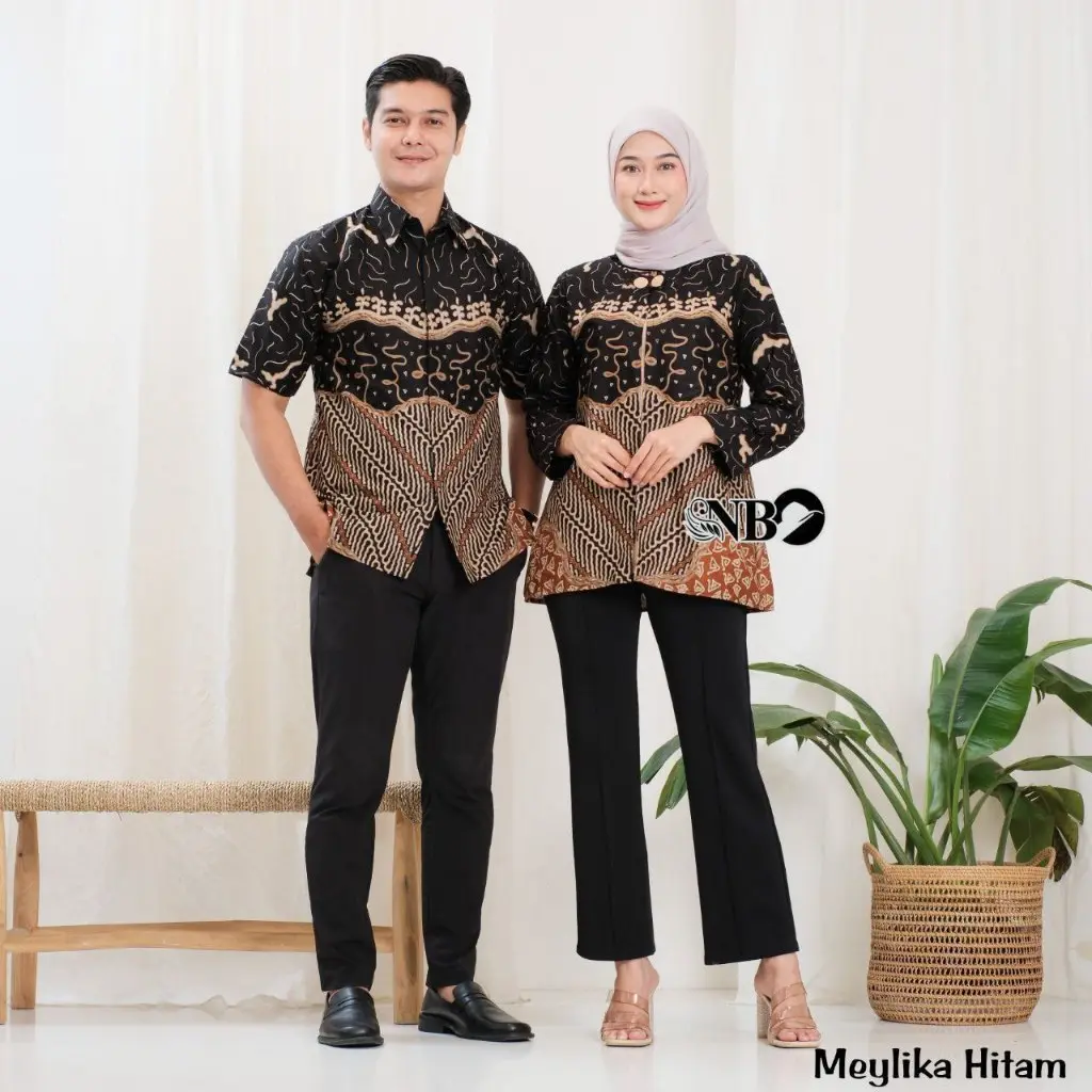 Atasan Blouse Batik Couple Modern Wanita dan Kemeja Pria Batik Seragam Kantor - meylika CPN