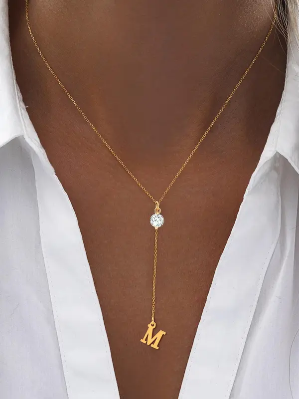 Fashion Letter Detail Pendant Necklace for Women, Elegant Fashion Artificial Crystal Decor Necklace Jewelry for Party, Daily Clothing Decor, Trendy All-match & Exquisite Jewelry for Birthday Gift 0
