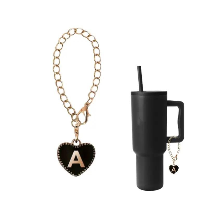 Shape Of Heart Letter Pattern Tumbler Charm, 1 Count Initial Letter Name ID Tag, Personalized Handle Charm for Tumbler, Straw Cups Drinkware Accessories 1