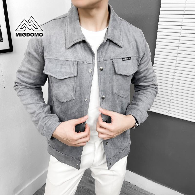 Áo Khoác Nam Da Lộn Cúc Bấm MIGDOMO, Áo Khoác Nam Đẹp Phong Cách Hàn Quốc Menswear Jacket Kem
