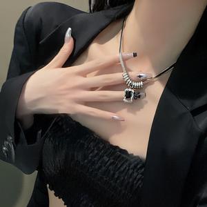 Kalung Baju Sweat Zirkon Persegi, Gaya Hip-hop Trendi, Dua Lapisan, Sesuai untuk Semua Orang Jewelry Necklaces baddies  chain