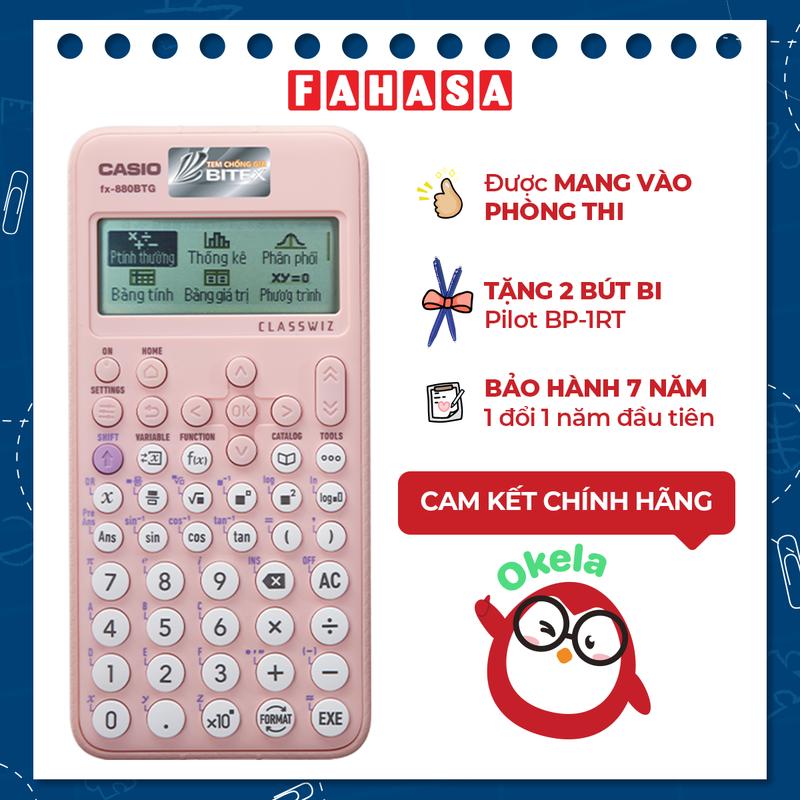 [Chính Hãng] Bộ Máy Tính CASIO FX-880BTG - Màu Hồng + 2 Bút Bi Pilot BP-1RT - Mực Xanh