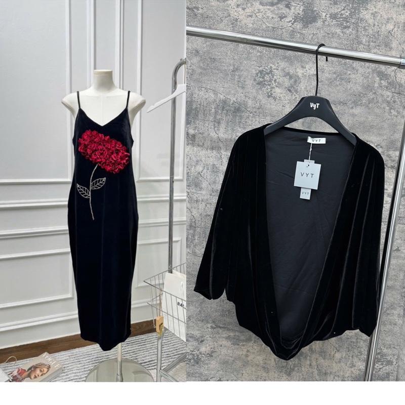 Váy nhung hai dây thêu hoa ngực sang lắm luôn Nữ 6
